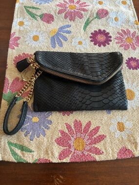 Henri Bendel Debutante Black Embossed gold chain wristlet